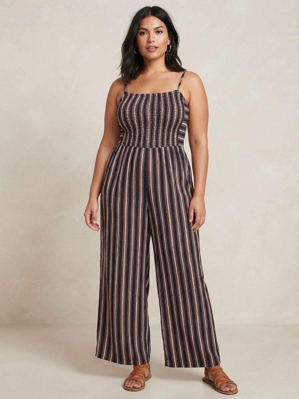 Xhilaration Striped Smocked Wide-Leg Jumpsuit Size M